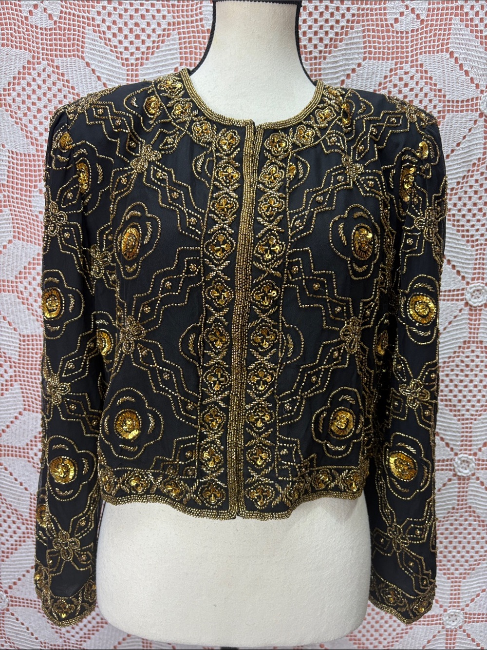 NWT dead stock Night Vogue 100% Silk Beaded Jacket – Size M